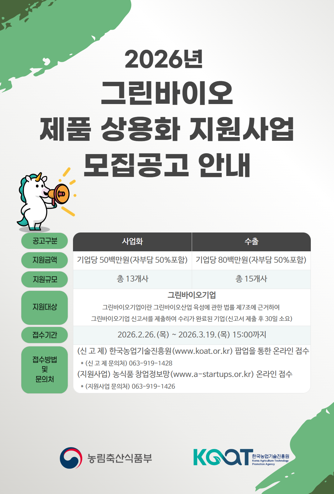 농진원, 그린바이오 혁신기업 28곳 모집⋯ 상용화·수출 도약 전폭적 지원